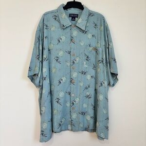 Indygo Smith Mens Boho Hawaiian Button Short Sleeve Green Bamboo Slouchy Shirt